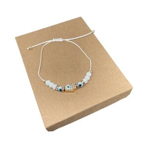 Evil Eye Hand of Fatima Beautiful WHITE Stringed Protection Bracelet